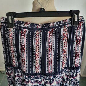 Solitaire Navy & White Patterned maxi skirt (Size: Large)